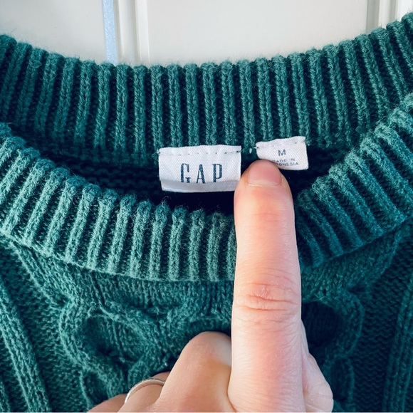 GAP Mens Hunter Green Cable Knit Cotton Crewneck Grandpa Sweater | Medium - Picture 2 of 6